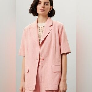 EN SAISON MACEY Rose Pink Short Sleeve Linen  Blazer/Jacket Boxy Shirt. Pockets